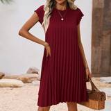 Off-Shoulder - Rød Kjoler Shein Solid Pleated Hem Dress