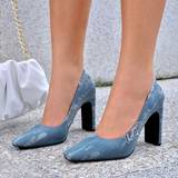 43 - Blå Højhælede sko Shein Women Minimalist Court Pumps, Fabric Chunky Heeled Fashion Pumps