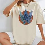 Blomstrede - Elastan/Lycra/Spandex - Grøn Overdele Shein Women's Floral Print Round Neck T-Shirt
