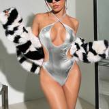 Dame - Sølv Badedragter Shein Metallic Cut-Out Design Slim Fit One-Piece Swimsuit With Strap Detail