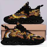 Sportssko Shein Men's Running Shoes With China Dragon Print, Blade Sole, Comfortable, Breathable, Lightweight, Wear-Resistant, Shock-Absorbing And Cushioning