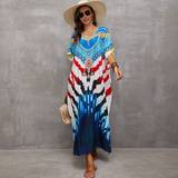 Multifarvet - Paillet - Polyester Tøj Shein Women Folk Style Print Kaftan Dress House Dress Chiffon Split Thigh Maxi Dress