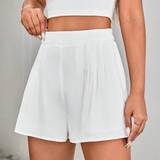 Hvid - Høj talje Shorts Shein Women's Solid Color Pleated Shorts