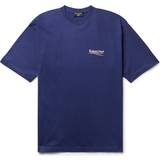 Balenciaga Jersey Tøj Balenciaga Oversized Logo-Print Cotton-Jersey T-Shirt Men Blue
