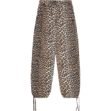 36 - Dame - Lærred Bukser Ganni Leopard Canvas Drawstring Pants - Almond Milk