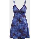 Blå - Lange kjoler - Stretch Shein Lace Splicing Butterfly Pattern Sleeveless Maxi Dress For Women