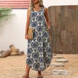 Blå - Lange kjoler - Stretch Shein Women's Plant Printed Sleeveless Round Neck Maxi Dress