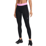 32 - Dame - Mesh Bukser & Shorts Nike Women's Pro Mid Rise Mesh Paneled Leggings - Black/Playful Pink/White