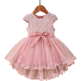 Pink - Sløjfe Kjoler Shein Baby Girl Spring & Summer Pattern Embroidery Mesh Stitching Front Short And Back Long Dress