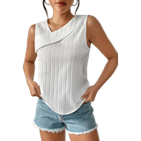 Asymmetriske - M Overdele Shein Essnce Women's Casual Vacation Asymmetrical Shoulder Sleeveless Textured Blouse For Summer