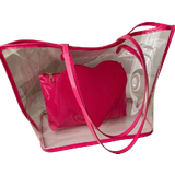 Plast - Transparent Tasker Shein 2pcs Heart Shaped Decor Transparent Jelly Beach Bag - Pink