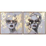 Guld Billeder Home ESPRIT Painting Golden chica Framed Art 2pcs