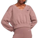 48 - Lilla - Polyester Overdele Nike Sportswear Phoenix Fleece Women's Cropped V-Neck Top - Smokey Mauve/Black