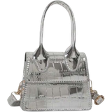 Shein Håndtasker Shein Girls Metallic Silver Crocodile Embossed Snap Button PU Square Bag