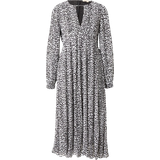 Michael Kors Sort Kjoler Michael Kors Pleated Leopard Print Georgette Midi Dress - Black/White