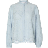 Blå - Dame Bluser Selected Tatiana English Embroidery Shirt - Cashmere Blue