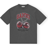 Ganni Rund hals Overdele Ganni Future Relaxed Cherry T-Shirt - Volcanic Ash
