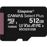 Kingston 512 GB Hukommelseskort Kingston Canvas Select Plus microSDXC Class 10 UHS-I U3 V30 A1 100/85MB/s 512GB