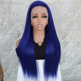 Blå Extensions & Parykker Shein 26 Inches Long Straight Dark Blue Color Hair Synthetic Lace Front Wigs 13x4 Lace Free Pre Plucked