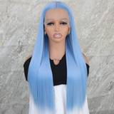 Blå Extensions & Parykker Shein Light Blue Color Lace Front Wigs Synthetic 13x4 Long Silky Straight Hair Heat Resistant Fiber Glueless Frontal
