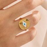 Harpiks Ringe Shein 1pc Fashionable Evil Eye Shaped Stainless Steel Gold Plated Resin Detail Adjustable Ring Suitable For Women's Daily Wear