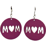 Træ Øreringe Shein 1 Pair MOM Print Purple Pattern Round Wooden Dangle Earrings For Women Mother's Day Gift