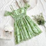 Chiffon - Grøn - XXL Kjoler Shein Plus Green Floral Printed Chiffon A-Line Dress With And Light Feel For Summer Vacation