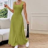 Dame - Firkantet - Grøn Kjoler Shein Women's Summer Sleeveless Square Neckline Casual Maxi Dress