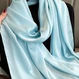 Dame - Grøn - Silke Halstørklæde & Sjal Shein 1pc New Style Solid Color Summer Beach Shawl For Women, Silk Scarf, Air Conditioning Cover, Oversized Chiffon Scarf