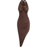 Brun - Dame - Firkantet Kjoler Shein Slim Fit Strapless Backless Ruched Halter Coffee Colored Dress With Tied Up Straps