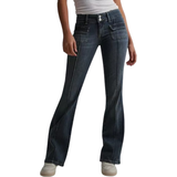 48 - Bomuld - Lav talje Bukser & Shorts Nelly Low Waist Bootcut Pocket Jeans - Vintage Blue Denim