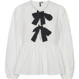 Pieces Hvid Overdele Pieces Golly Bow Long Sleeved Top - Bright White