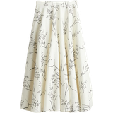 32 - Dame - Midinederdele H&M Round Cut Midi Skirt - White/Pattern