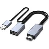 HDMI-kabler - Han – Hun - Kvadratisk Nördic HMDP-102 HDMI 2.0/USB A - Displayport 1.2 M-F 0.2m