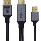 DisplayPort - HDMI-kabler Nördic HMDP-130 Displayport 1.2 - HDMI 2.0/USB A Power M-M 3m