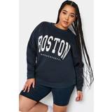 30 - Blå Overdele Yours Curve Graphic Sweatshirt Boston Blue, Blue, 26-28, Women