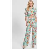 Dame - Lærred Bukser Guess Floral Print Straight Pant Turquoise