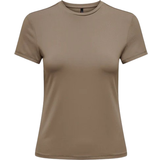 Elastan/Lycra/Spandex - Slim T-shirts & Toppe Only EA Short Sleeves O-Neck Top - Grey/Walnut