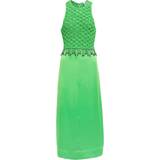 Ganni Grøn - S Kjoler Ganni Green Smocked Satin Maxi Dress Recycled Polyester Women's