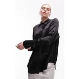 Topshop Dame Overdele Topshop Sort longline-skjorte satin-Black
