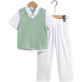 Drenge Øvrige sæt Shein Young Boy Joint Academy Short Sleeve Turn-Down Collar Shirt Vest Long Pants 3-Piece Set