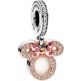 Rosa Charms & Vedhæng Pandora Disney Minnie Mouse Silhouette Double Dangle Charm - Silver/Rose Gold/Multicolour