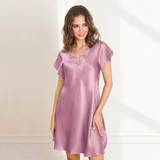 Natkjoler Lady Avenue Silk Woven Nightgown W/Lace, Short Sleeve