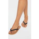 PrettyLittleThing Black Real Leather Contrast Sole Toe Thong Sandals, Black
