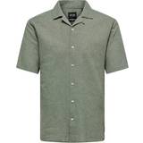 Grøn - Hør - V-udskæring Tøj Only & Sons Caiden Slim Fit Resort Collar Shirt - Green/Swamp