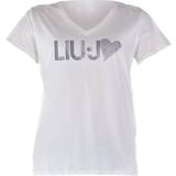 Liu Jo V-udskæring Tøj Liu Jo Collection T-Shirt Damen Baumwolle V-Ausschnitt, ecru