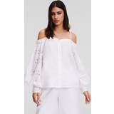 48 - Dame - Hvid Bluser Karl Lagerfeld Broderie Anglaise Off-shoulder Shirt, Woman, White