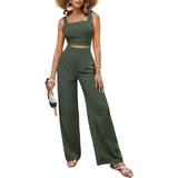 36 - Dame - Grøn Jumpsuits & Overalls Shein VCAY Solid Crop Cami Top & Wide Leg Pants