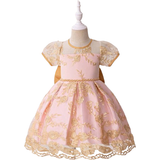 Festkjoler - Sløjfe Shein Wedding Diary Young Girls' Embroidered Beaded Short Sleeve A-Line Dress With Large Bowknot And Court Train Ball Gown For Birthday Party, & Flower Girl