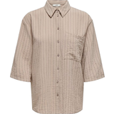 Dame - Stribede Skjorter Only Divya Striped Oversized Shirt - White/Beige